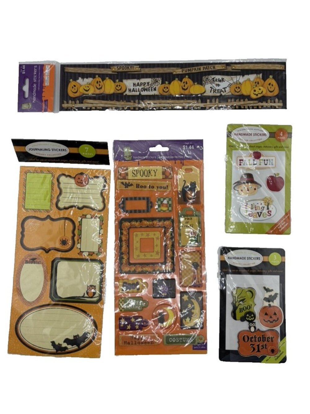 Scrapbook Kit Fall Halloween Sticker Lot Of 5 Packages Unused Spooky Fall Bat